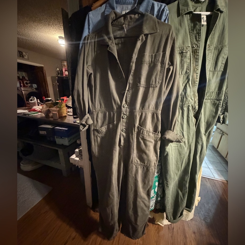 Free People Khaki Utility Jumpsuit